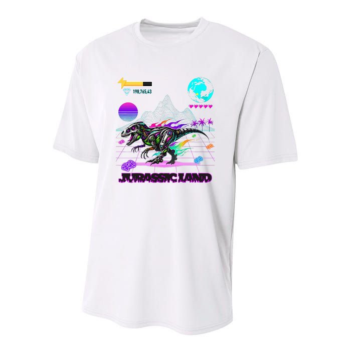 Image On Back Logo Front Trex Robot Dino Video Game Style Youth Performance Sprint T-Shirt