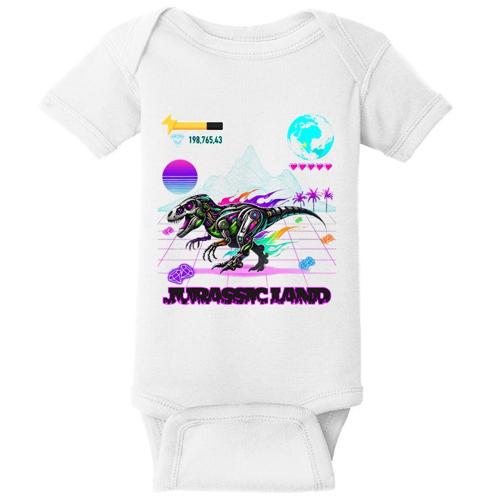 Image On Back Logo Front Trex Robot Dino Video Game Style Baby Bodysuit