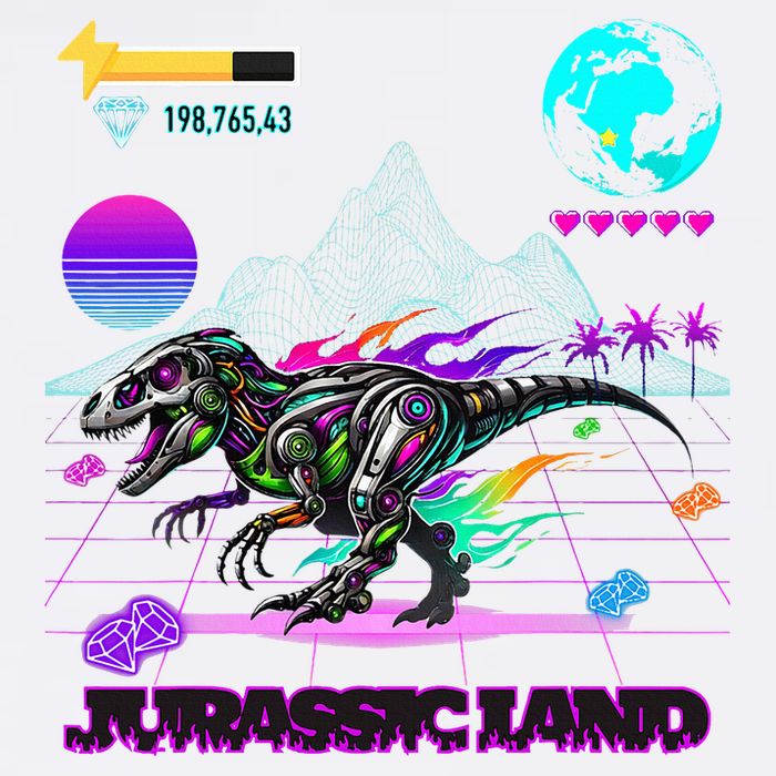 Image On Back Logo Front Trex Robot Dino Video Game Style Baby Bodysuit