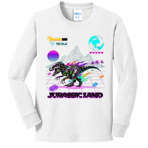 Image On Back Logo Front Trex Robot Dino Video Game Style Kids Long Sleeve Shirt