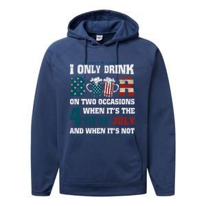 I Only Beer On Two Occasions Retro Us Flag 4th Of July Cute Gift Performance Fleece Hoodie