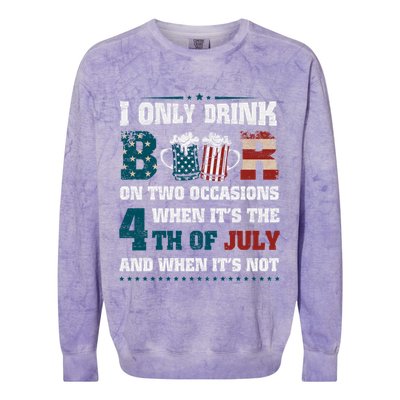 I Only Beer On Two Occasions Retro Us Flag 4th Of July Funny Gift Colorblast Crewneck Sweatshirt