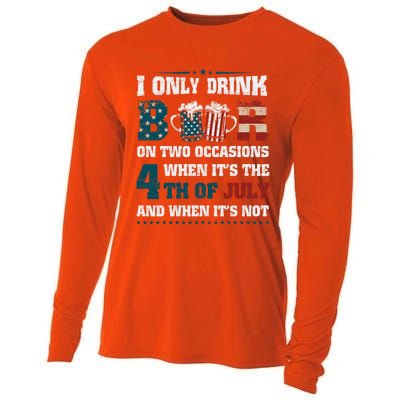 I Only Beer On Two Occasions Retro Us Flag 4th Of July Funny Gift Cooling Performance Long Sleeve Crew