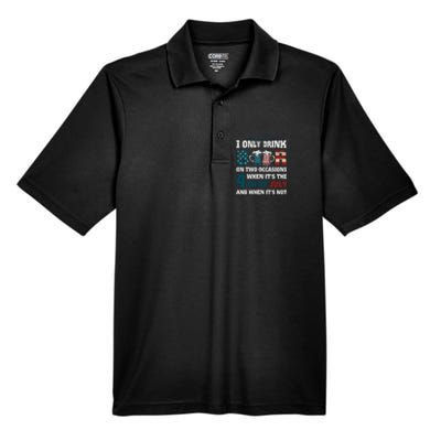 I Only Beer On Two Occasions Retro Us Flag 4th Of July Funny Gift Men's Origin Performance Pique Polo