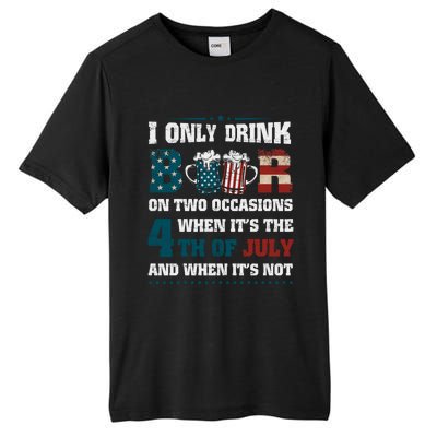 I Only Beer On Two Occasions Retro Us Flag 4th Of July Funny Gift Tall Fusion ChromaSoft Performance T-Shirt