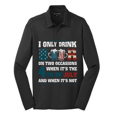 I Only Beer On Two Occasions Retro Us Flag 4th Of July Funny Gift Silk Touch Performance Long Sleeve Polo