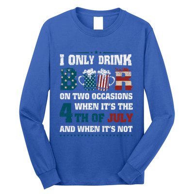 I Only Beer On Two Occasions Retro Us Flag 4th Of July Funny Gift Long Sleeve Shirt