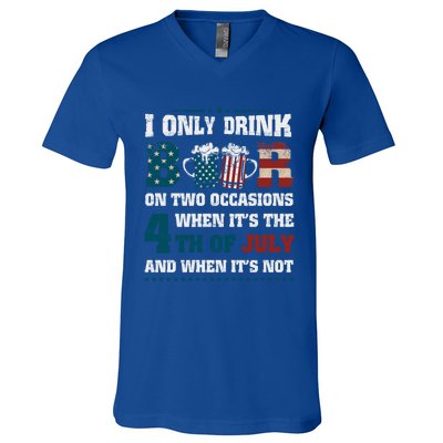 I Only Beer On Two Occasions Retro Us Flag 4th Of July Funny Gift V-Neck T-Shirt