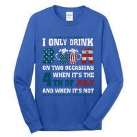 I Only Beer On Two Occasions Retro Us Flag 4th Of July Funny Gift Tall Long Sleeve T-Shirt