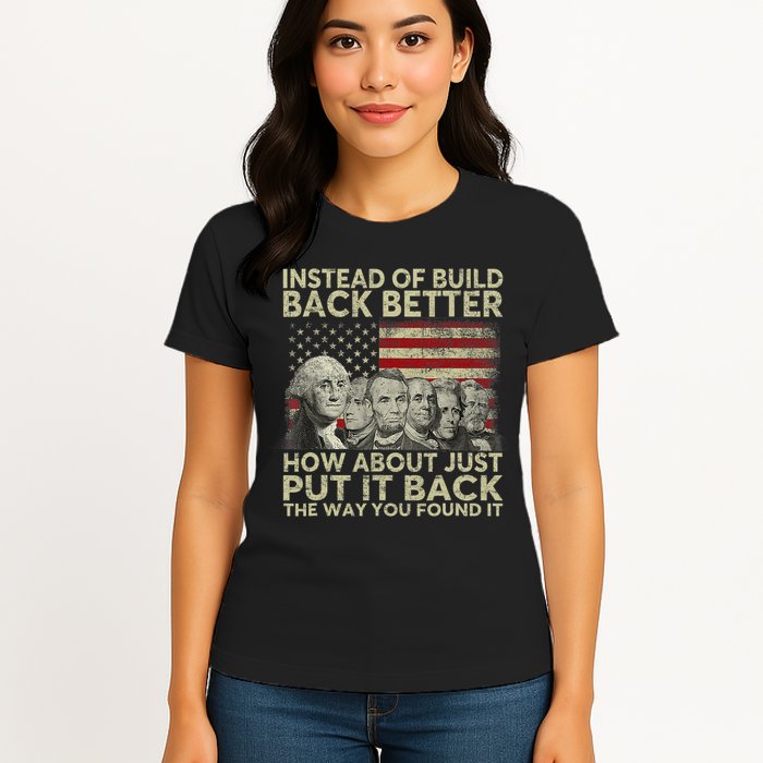 Instead Of Build Back Better How About Just Put It Back Womens T-Shirt