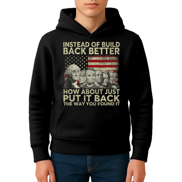 Instead Of Build Back Better How About Just Put It Back Kids Hoodie
