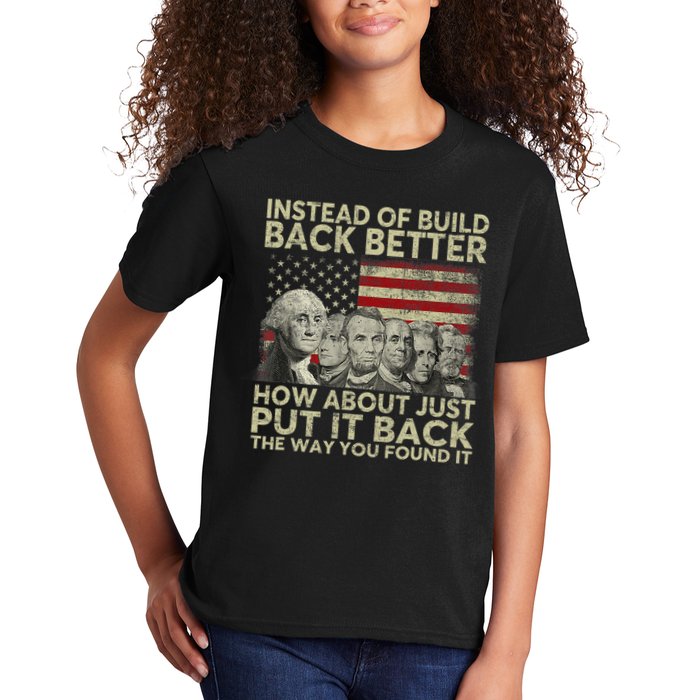 Instead Of Build Back Better How About Just Put It Back Kids T-Shirt