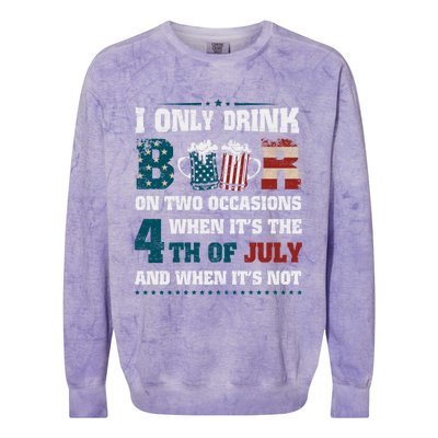 I Only Beer On Two Occasions Retro Us Flag 4th Of July Great Gift Colorblast Crewneck Sweatshirt