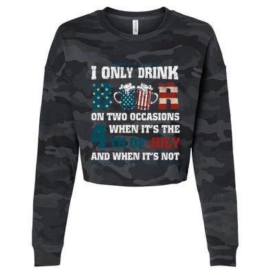 I Only Beer On Two Occasions Retro Us Flag 4th Of July Great Gift Cropped Pullover Crew