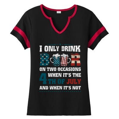 I Only Beer On Two Occasions Retro Us Flag 4th Of July Great Gift Ladies Halftime Notch Neck Tee