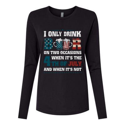 I Only Beer On Two Occasions Retro Us Flag 4th Of July Great Gift Womens Cotton Relaxed Long Sleeve T-Shirt