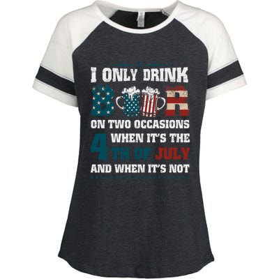 I Only Beer On Two Occasions Retro Us Flag 4th Of July Great Gift Enza Ladies Jersey Colorblock Tee