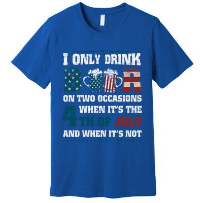 I Only Beer On Two Occasions Retro Us Flag 4th Of July Great Gift Premium T-Shirt