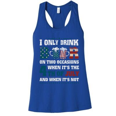 I Only Beer On Two Occasions Retro Us Flag 4th Of July Great Gift Women's Racerback Tank