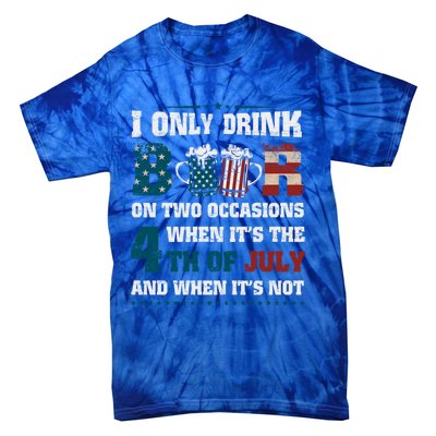 I Only Beer On Two Occasions Retro Us Flag 4th Of July Great Gift Tie-Dye T-Shirt