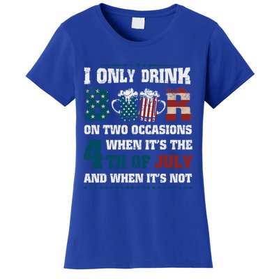 I Only Beer On Two Occasions Retro Us Flag 4th Of July Great Gift Women's T-Shirt