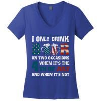 I Only Beer On Two Occasions Retro Us Flag 4th Of July Great Gift Women's V-Neck T-Shirt