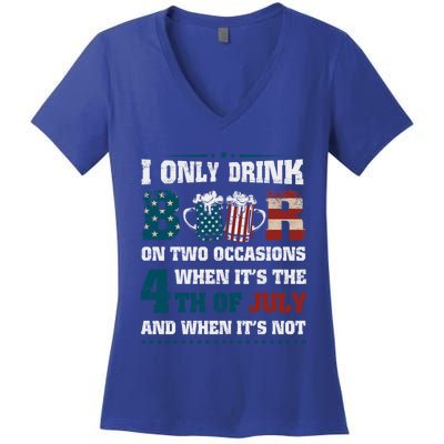 I Only Beer On Two Occasions Retro Us Flag 4th Of July Great Gift Women's V-Neck T-Shirt