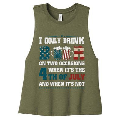 I Only Beer On Two Occasions Retro Us Flag 4th Of July Great Gift Women's Racerback Cropped Tank