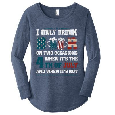 I Only Beer On Two Occasions Retro Us Flag 4th Of July Great Gift Women's Perfect Tri Tunic Long Sleeve Shirt