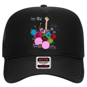 IM Ok Crochet And Knitting Funny Crocheting High Crown Mesh Back Trucker Hat