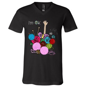 IM Ok Crochet And Knitting Funny Crocheting V-Neck T-Shirt