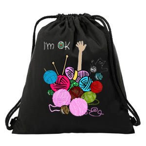 IM Ok Crochet And Knitting Funny Crocheting Drawstring Bag