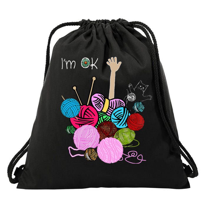 IM Ok Crochet And Knitting Funny Crocheting Drawstring Bag