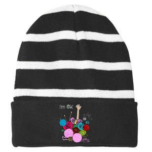 IM Ok Crochet And Knitting Funny Crocheting Striped Beanie with Solid Band