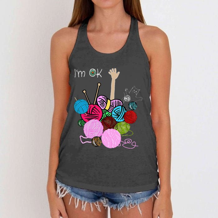 IM Ok Crochet And Knitting Funny Crocheting Women's Knotted Racerback Tank