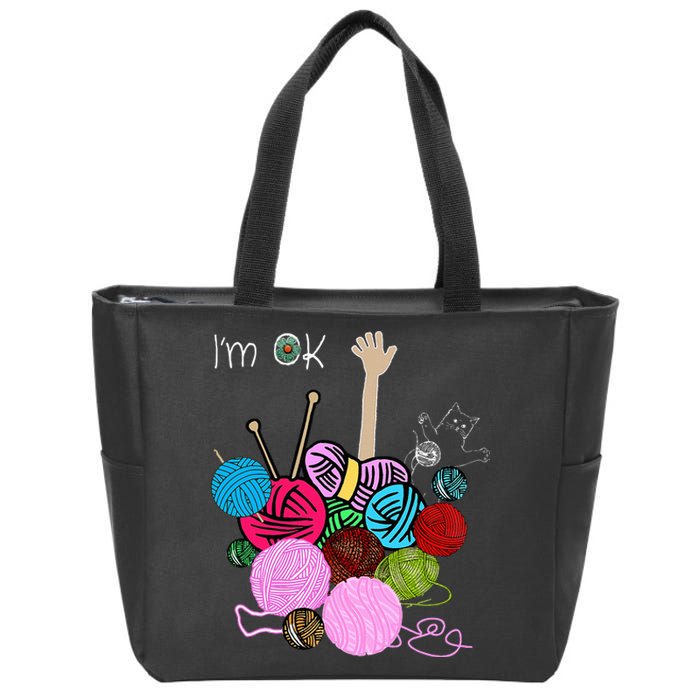 IM Ok Crochet And Knitting Funny Crocheting Zip Tote Bag