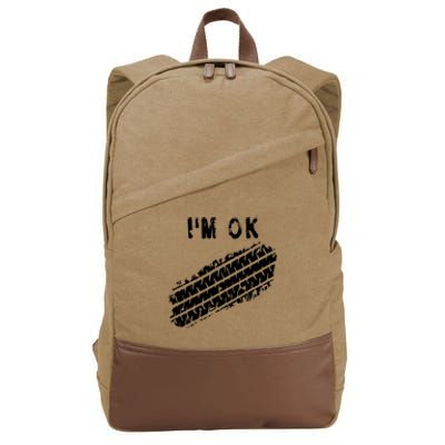 IM Ok Car Tire Track Funny Accident Stunt Recovery Joke Cotton Canvas Backpack