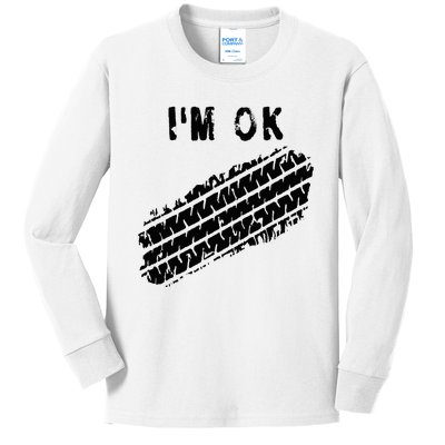 IM Ok Car Tire Track Funny Accident Stunt Recovery Joke Kids Long Sleeve Shirt