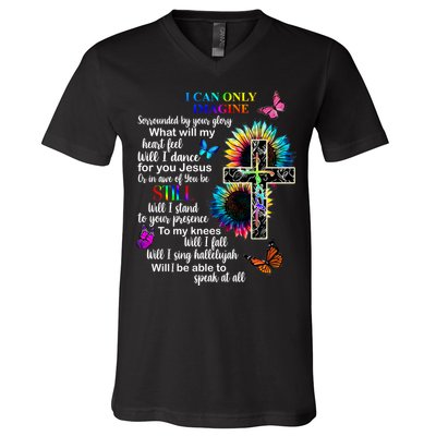 I Only Can Imagine Faith Christian Jesus God V-Neck T-Shirt