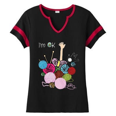 Im Ok Crochet And Knitting Funny Crocheting Ladies Halftime Notch Neck Tee