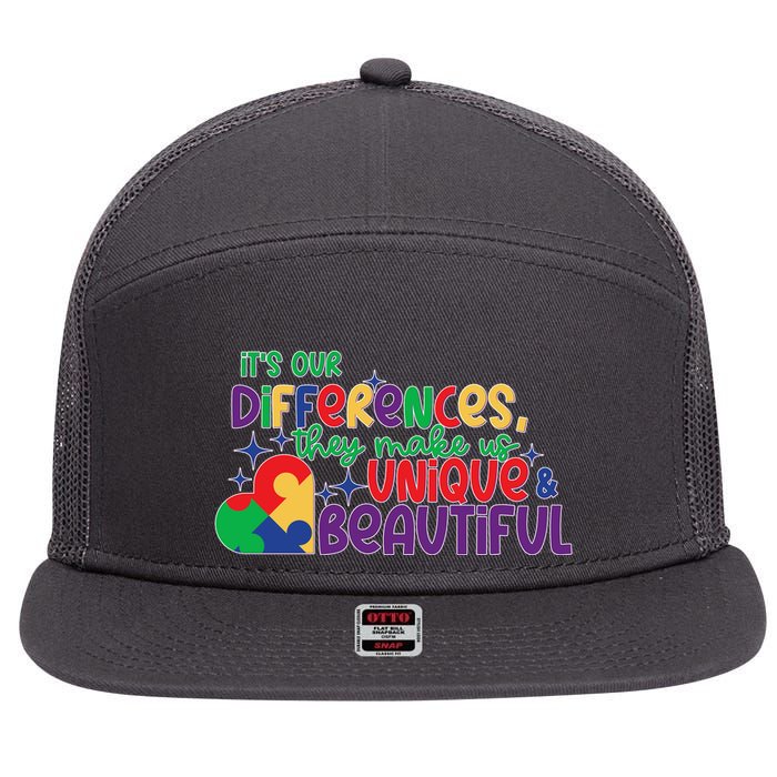 Its Our Differences They Make Us Unique And Beautiful 7 Panel Mesh Trucker Snapback Hat
