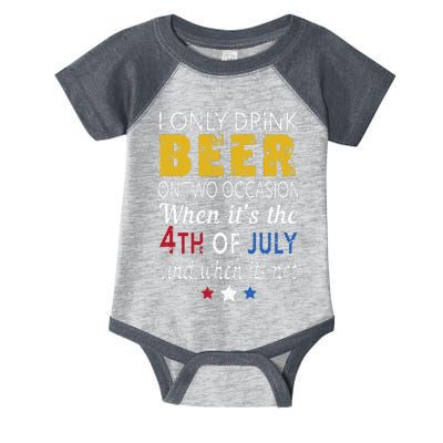 I Only Drink Beer On Two Occasions 4th of July Drinking Tee Infant Baby Jersey Bodysuit