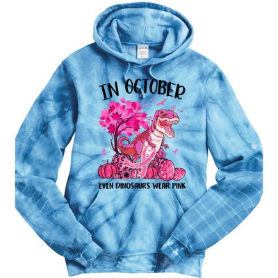 In October Even Dinosaur Wear Pink Ribbon Breast Cancer Gift Tie Dye Hoodie