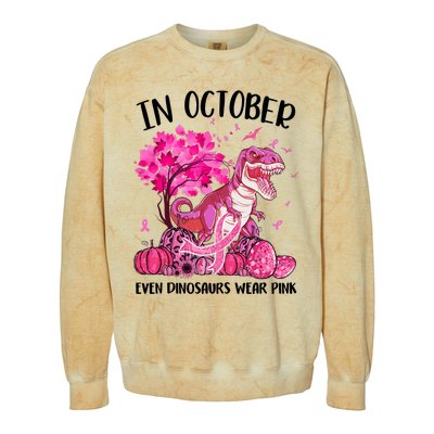 In October Even Dinosaur Wear Pink Ribbon Breast Cancer Gift Colorblast Crewneck Sweatshirt