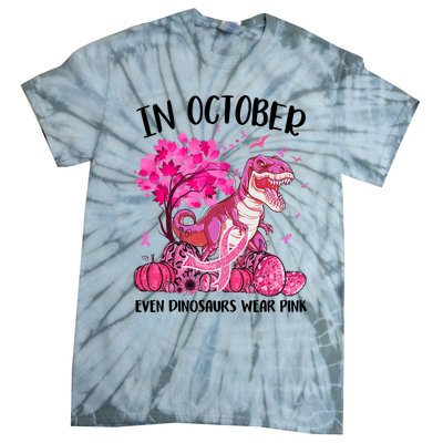 In October Even Dinosaur Wear Pink Ribbon Breast Cancer Gift Tie-Dye T-Shirt