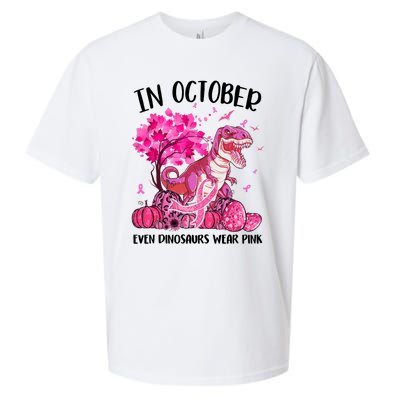 In October Even Dinosaur Wear Pink Ribbon Breast Cancer Gift Sueded Cloud Jersey T-Shirt