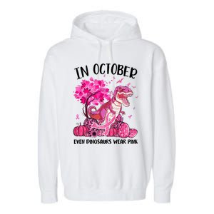 In October Even Dinosaur Wear Pink Ribbon Breast Cancer Gift Garment-Dyed Fleece Hoodie