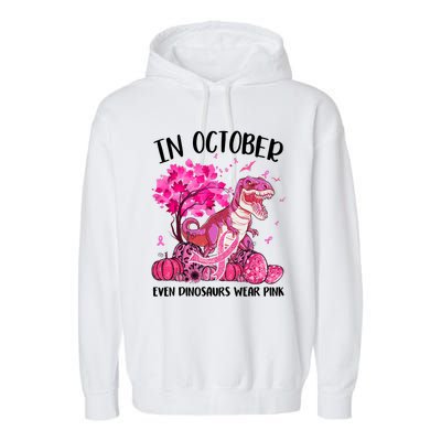 In October Even Dinosaur Wear Pink Ribbon Breast Cancer Gift Garment-Dyed Fleece Hoodie