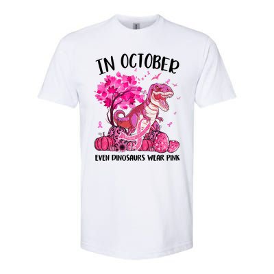 In October Even Dinosaur Wear Pink Ribbon Breast Cancer Gift Softstyle CVC T-Shirt