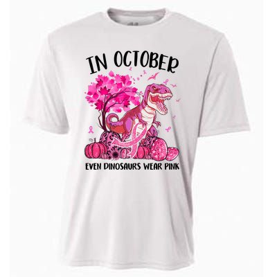 In October Even Dinosaur Wear Pink Ribbon Breast Cancer Gift Cooling Performance Crew T-Shirt